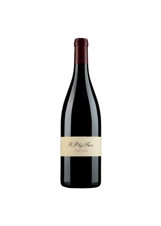 A bottle of 2022 Wine By Farr RP Pinot Noir Cote Vineyard, displaying a deep, bright red-purple color.